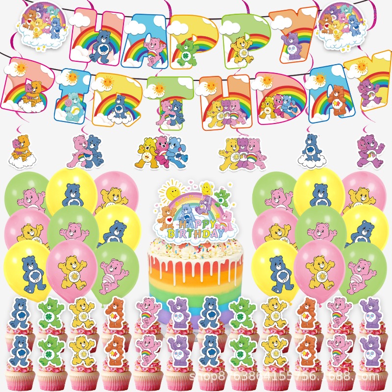 Event Supplies - ชุดตกแต่งฉากวันเกิดธีมแคร์แบร์ส น่ารักแบบใหม่ พร้อมอุปกรณ์ตกแต่งปาร์ตี้ แบนเนอร์ และชุดลูกโป่ง