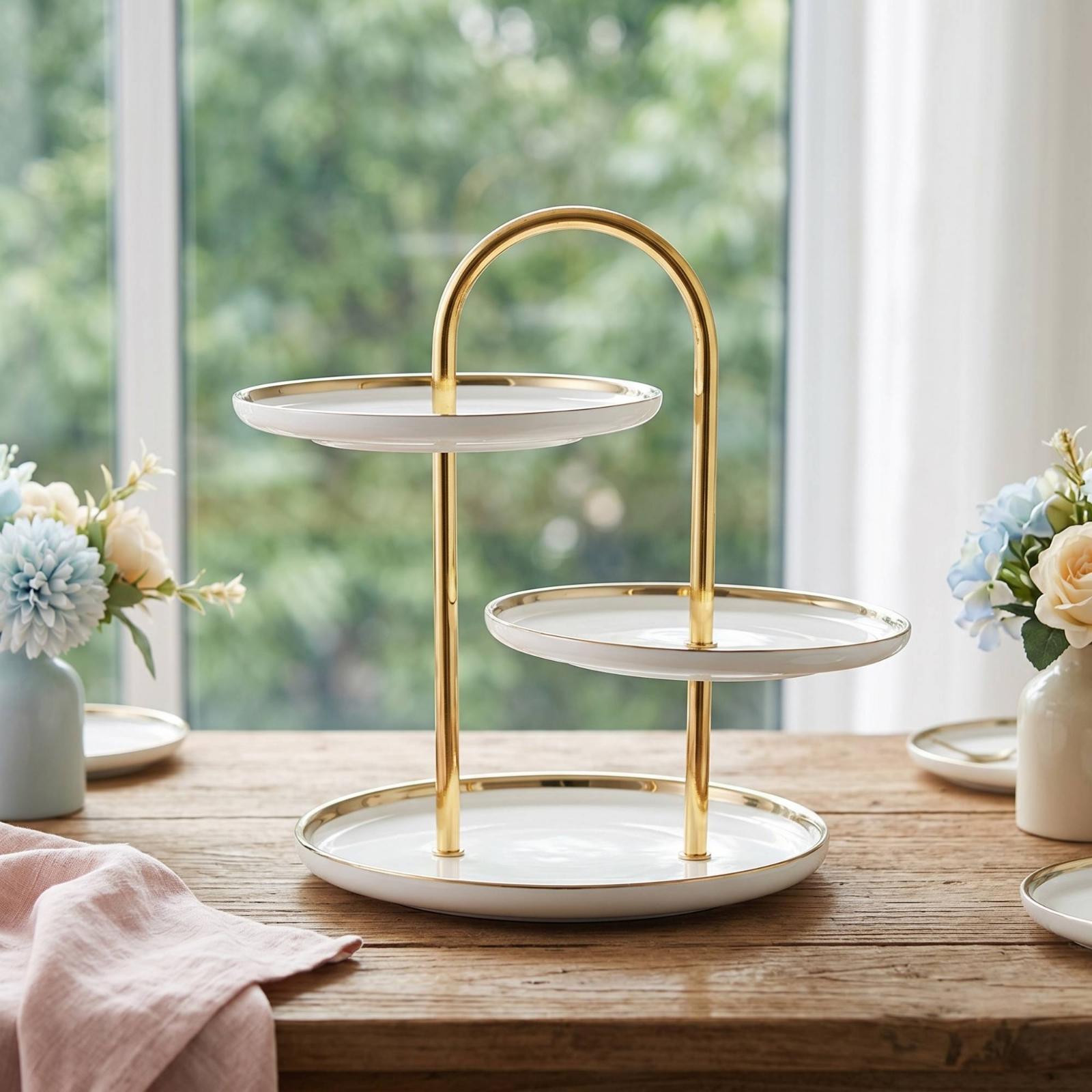 Cupcake Stand Tier - ชุดชั้นวางเค้กเซรามิกพร้อมที่จับสำหรับจัดแสดงขนมเค้กและคัพเค้ก ชุดชั้นวางเค้กทรงกลมสำหรับเจ้าภาพ ผู้ทำขนม และงานน้ำชายามบ่าย