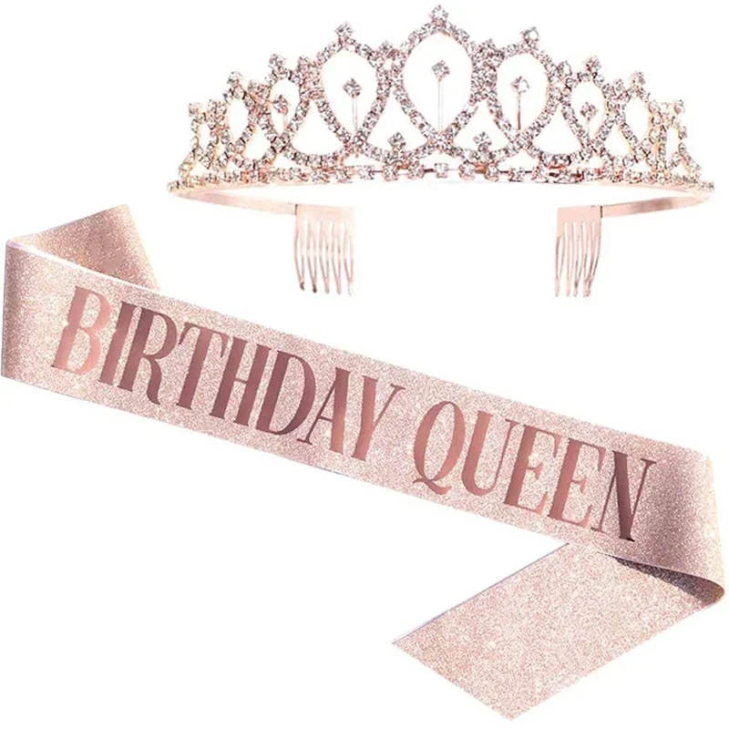 Birthday Sash Glitter - มงกุฎราชินีสำหรับวันเกิดเด็กผู้หญิงสายคาดเอวผ้าซาตินประดับคริสตัลวิบวับสำหรับตกแต่งวันเกิดอายุ18 21 30 40 50TH