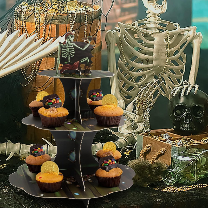 ถาดเสิร์ฟเค้กรูปหัวกะโหลกโจรสล - Cupcake Stand Tier บทวิจารณ์และราคา